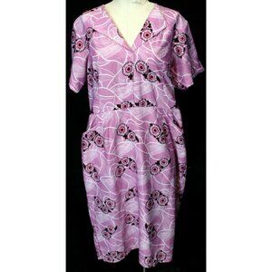 VTG Purple Women's House Everyday Dress Flowers Floral Collar Pockets Sz Large
